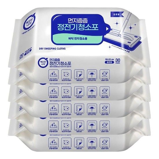 상세설명참조 깨끗한나라 먼지줍줍 정전기 청소포 표준형 30매 X 5 정전기청소포 깨끗한나라청소포 일회용청소