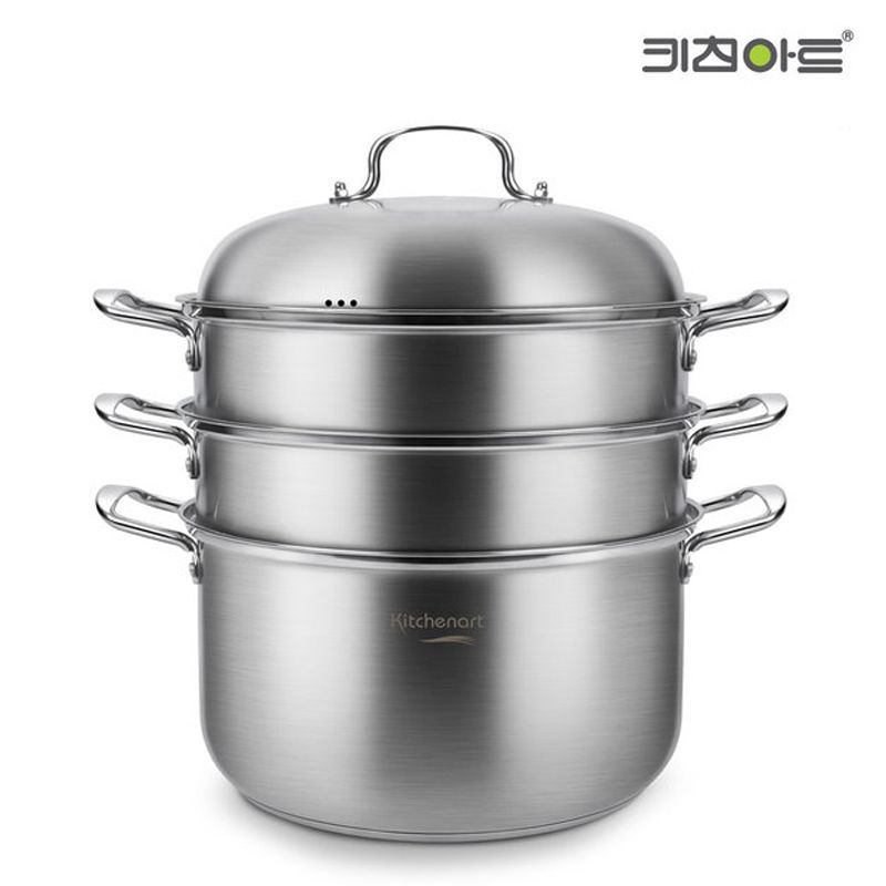 [오늘출발] 키친아트 IH 올스텐 3단 대형찜냄비 32cm 36cm 돔뚜껑 찜기 찜솥 찜판냄비