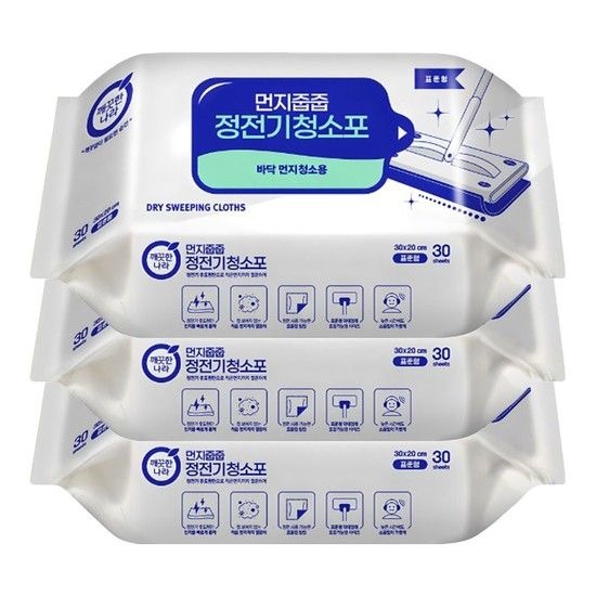 상세설명참조 깨끗한나라 먼지줍줍 정전기 청소포 표준형 30매 X 3 정전기청소포 깨끗한나라청소포 일회용청소