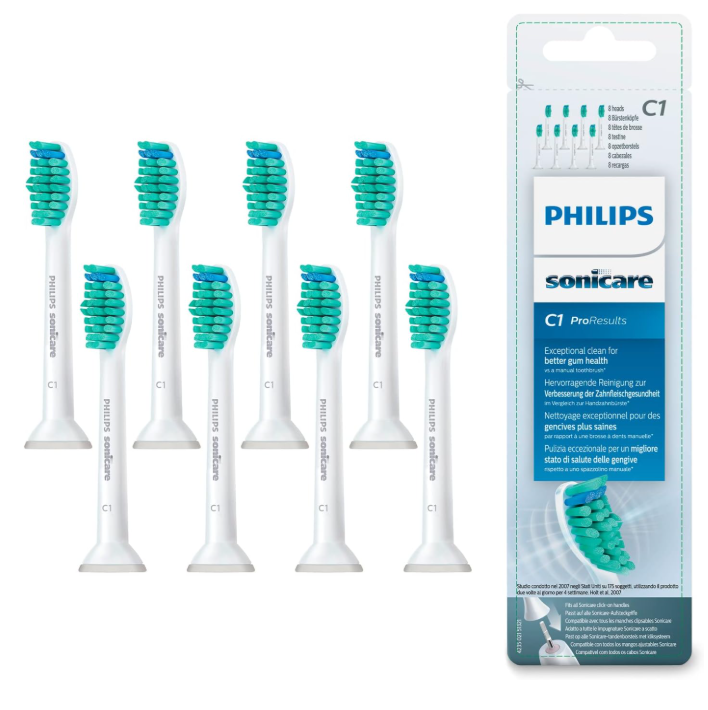 [해외] 필립스 소닉케어 전동칫솔 교체용 칫솔모 C1 ProResults HX6018 07 화이트 헤드 8개입