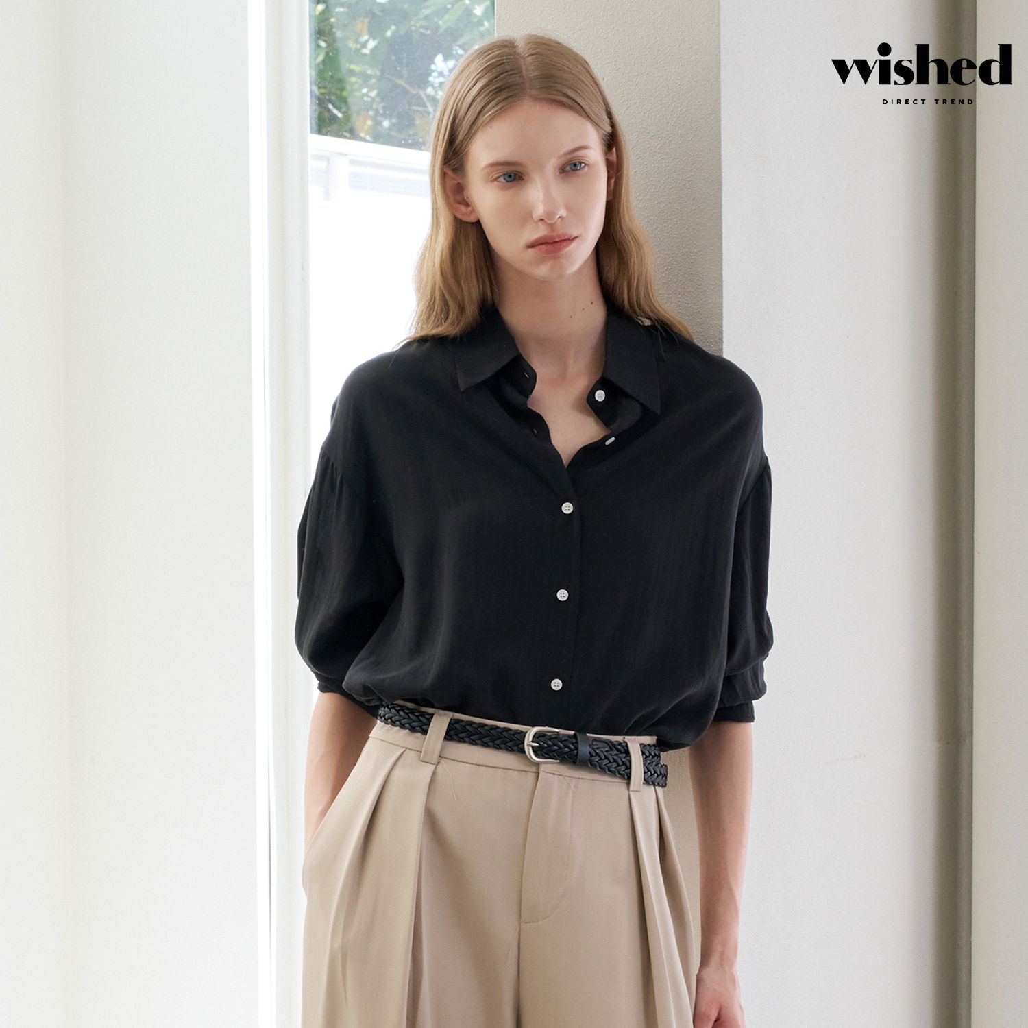 wished 베이직 심플 카라넥 긴팔 셔츠 (WICCBL011)
