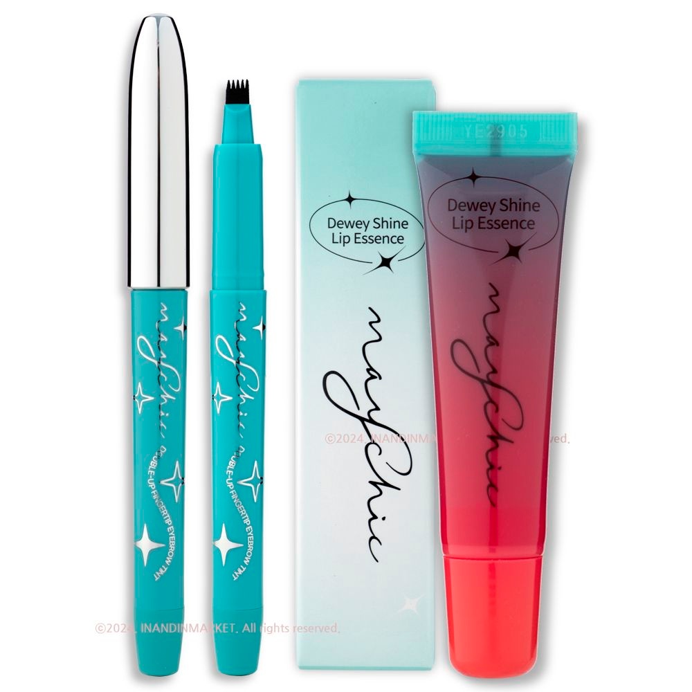 맥브레인즈 메이시크 더블업 핑거팁 아이브로우 틴트 다크브라운 + 듀이샤인 립에센스 블러쉬레드