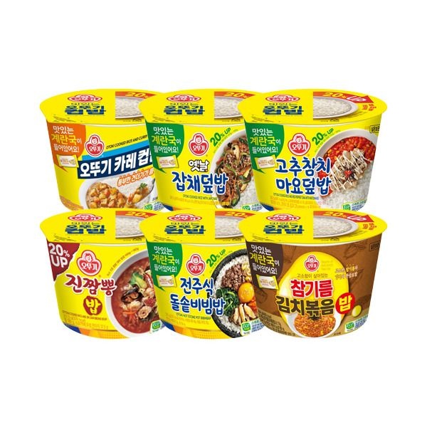 오뚜기 오뚜기 [오뚜기] 컵밥 6종 2개씩(진짬뽕밥+돌솥비빔밥+참기름김치볶음밥+카레+옛날잡채+고추참치마요)