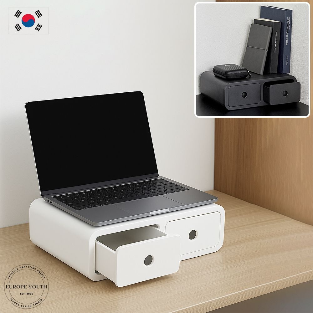 디자인예쁜 서랍용 모니터받침대 책상 사무용품 정리 서랍통 데스크테리어 화이트 그레이