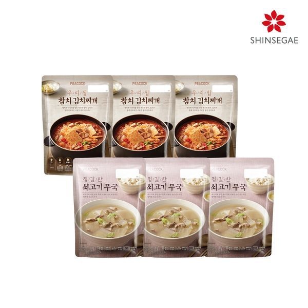 피코크 [하프클럽]참치김치찌개 3팩 + 소고기무국 3팩 (총 3kg)