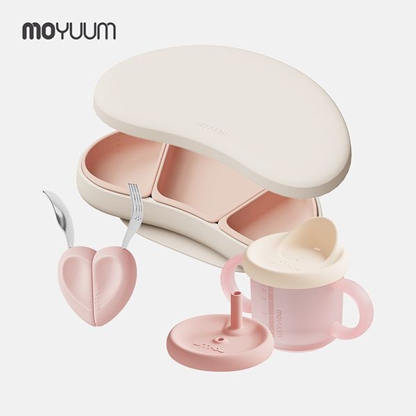 모윰 [모윰] 스타터 디바이더 흡착식판 + 올실리콘 양손 유아컵 +  하트 스푼포크 세트 - 컬러 선택