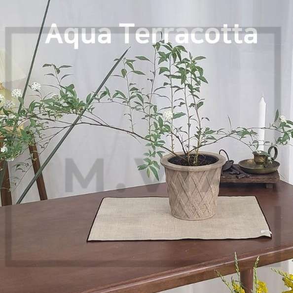 엠비아협력사 엠비아샵2 아쿠아 토분 14X15CM 체크 도기화분 토기화분 원통형토분 원통토분 앤틱토분 빈티지토분