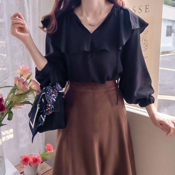 리린 로맨티아 웨이브카라 보들찰랑 고급미 블라우스