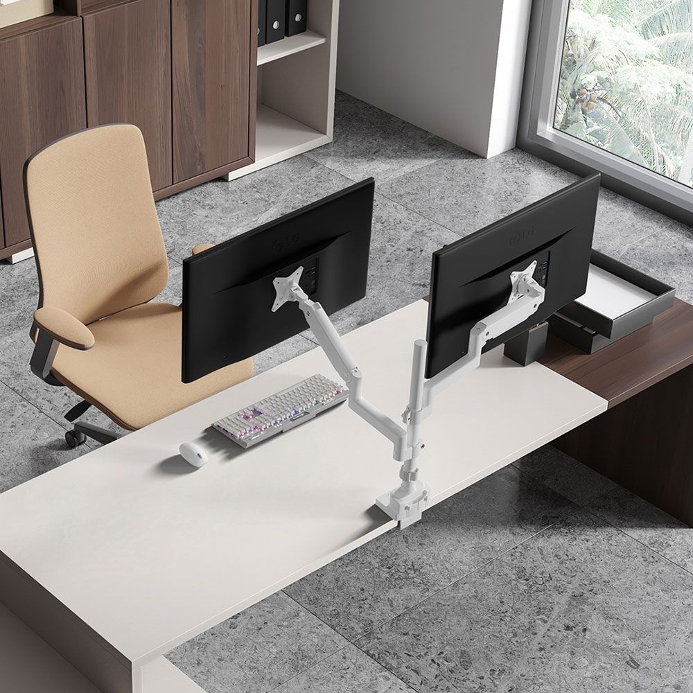 카멜마운트 듀얼 벽면 밀착형 상하 거치대 모니터암 CMA2VW 화이트