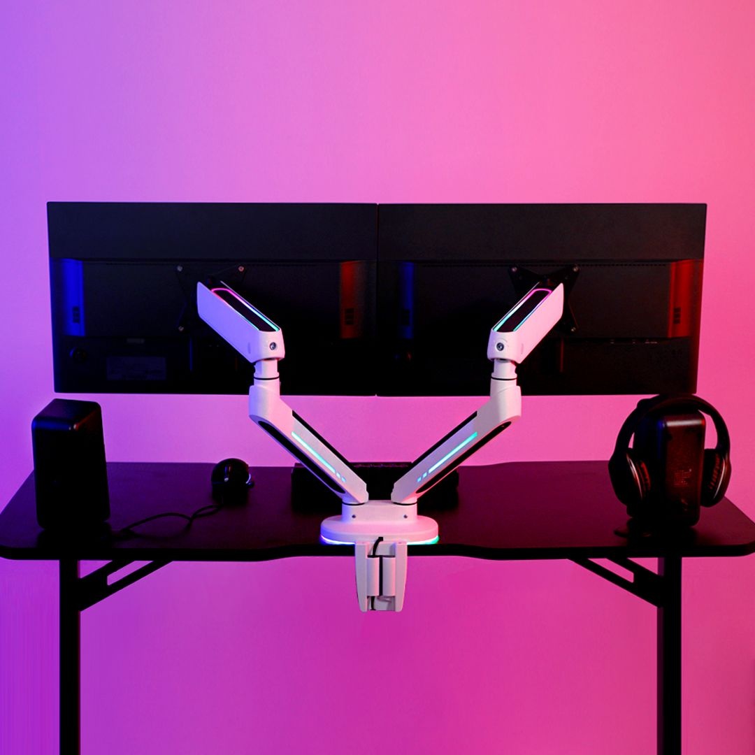 카멜마운트 RGB모니터암 HMA-2D 듀얼 모니터거치대 LED라이팅