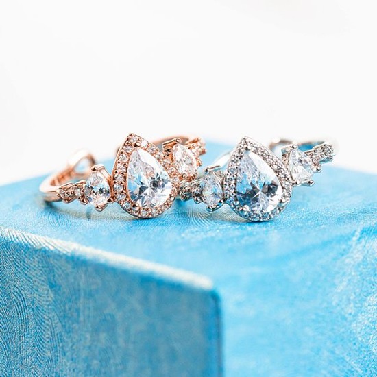 (폭스타일)퓨어 워터 반지 프리사이즈 프리사이즈반지 물방울반지 큐빅반지 크리스탈반지