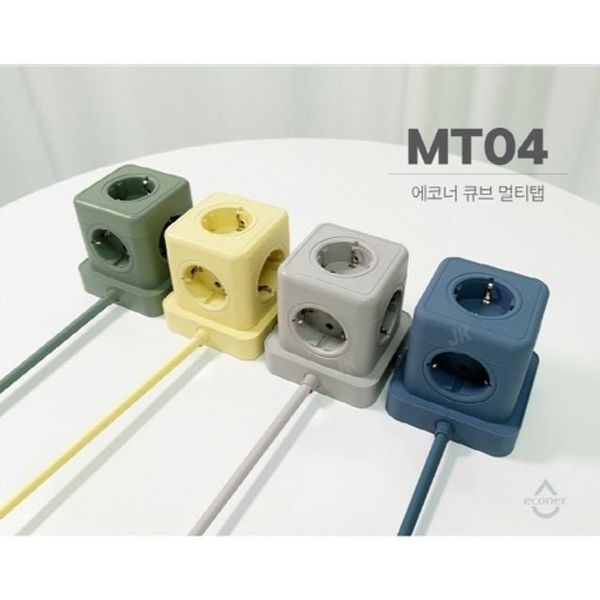 [하프클럽]5구 큐브 멀티텝 전선형 1.8m 블루 에코너-MT04 (4000W 고용량 16A 250V)