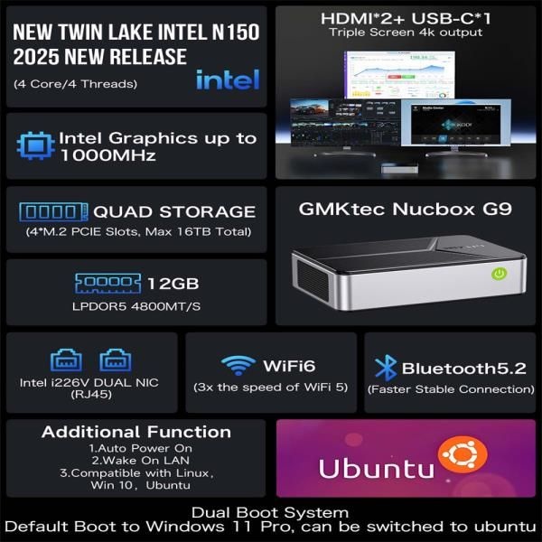 GMKtec G9 트윈 레이크 N150 4베이 NAS 미니 PC