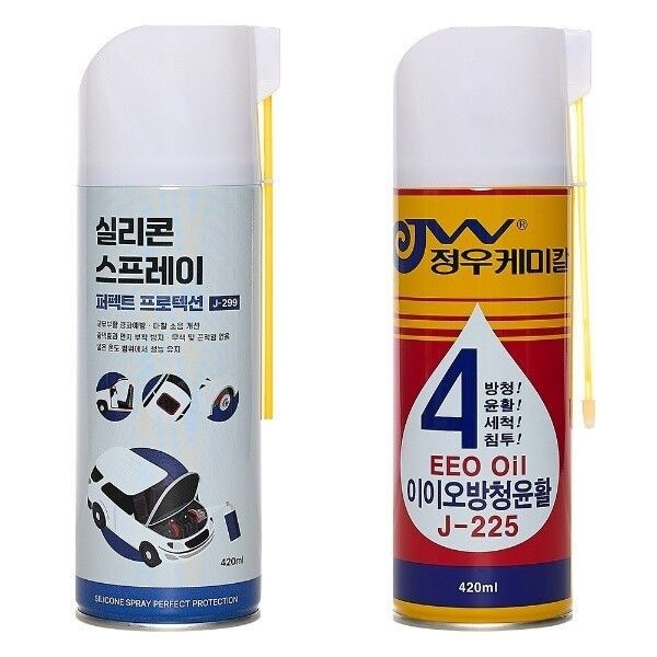 정우케미칼 실리콘스프레이 J-299 1캔 방청윤활제 J-225 420ML 세트 자동차용 실리콘 윤활방청제