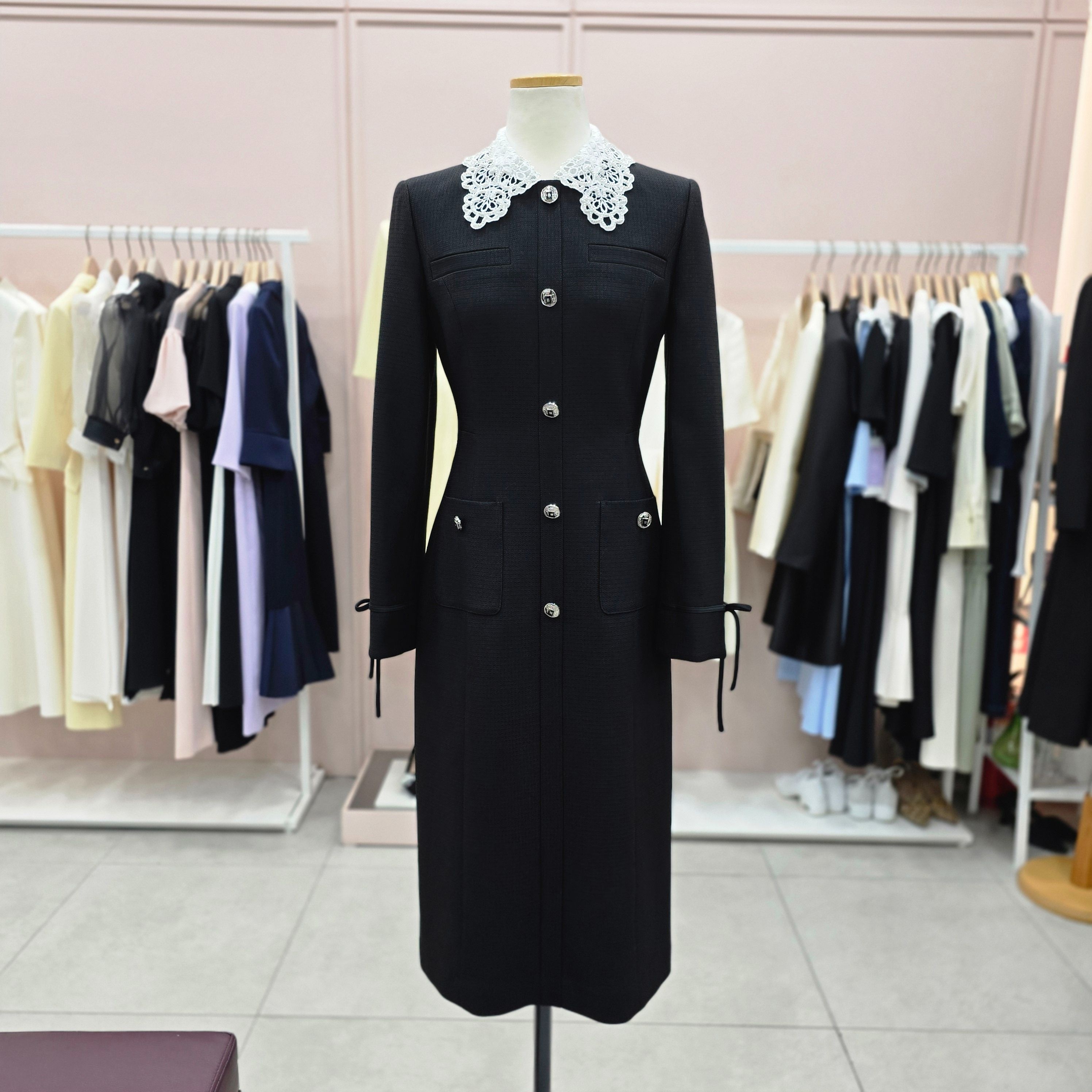 샤틴 [모다아울렛][샤틴]레이스카라 탈,착 머메이드 트위드원피스S254B608A 전주김제점