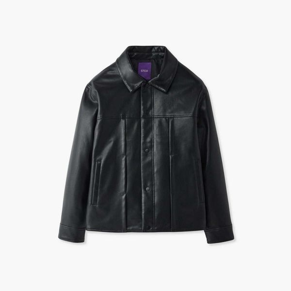 에스티코 에스티코 [하프클럽]레더 스냅 트러커 점퍼 블랙 (세미오버핏) SJPVC51NSB