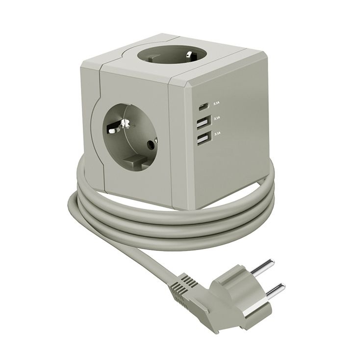 에코너 4000W 고용량 큐브멀티탭 전선형1.8m(3구/C타입/USB) MT02