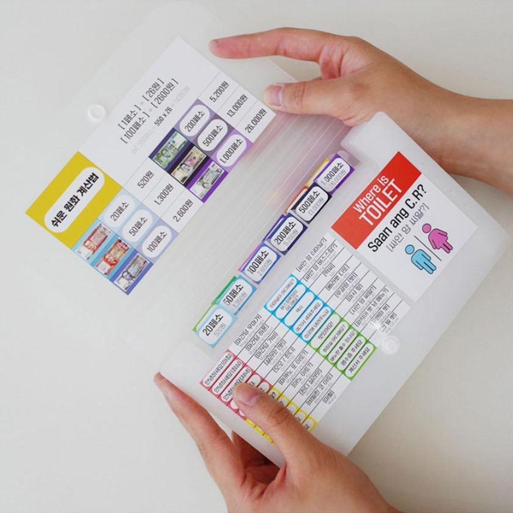 해외여행준비물 여행지갑 환전스티커 화폐 베트남 태국 필리핀 몽골 4개국 화이트 그레이