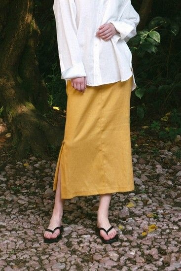 린넨 위뜨 슬릿 롱 스커트