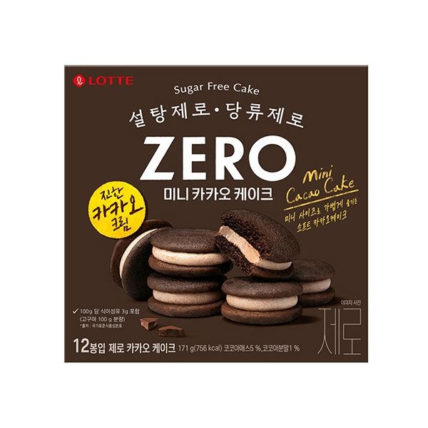 롯데 제로 미니 카카오 케이크 171g 4각