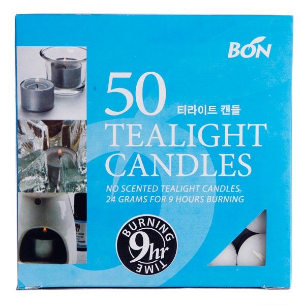 [캔들조이] 티라이트 50개 멀티팩 9시간연소 BON Candle 무향 하양(흰색) 양초