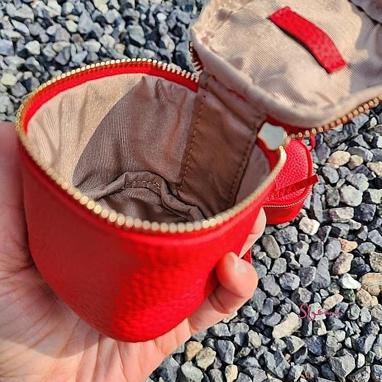 미니파우치 초미니 스트링 지퍼 레드 가죽 무지 사각 백인백 차키 빨강 소가죽fxu735