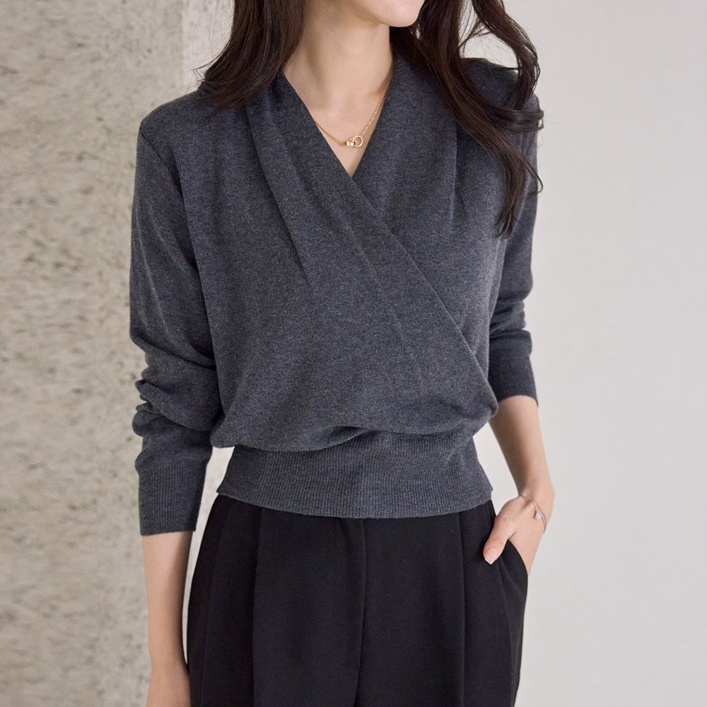 모리스커밍홈 숄카라 겹브이넥 랩 니트_M2510KN646C