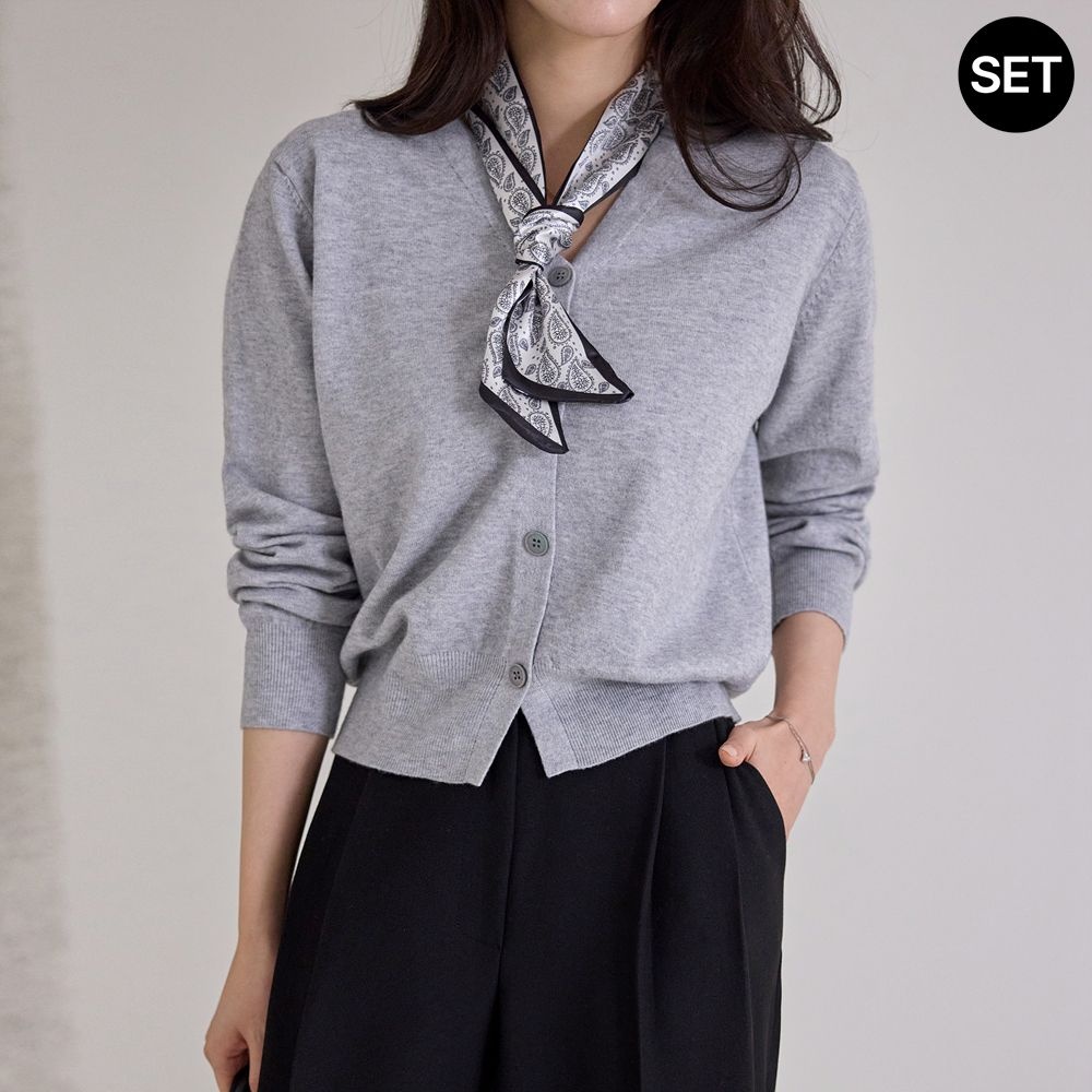 [모리스커밍홈] [스카프SET]브이넥 베이직 가디건_M2510SE624C