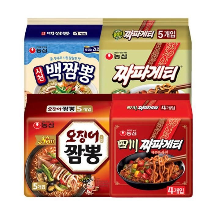 짜파게티 5입+사천짜파게티 4입+오징어짬뽕 4입+사천백짬뽕 4입 총17개