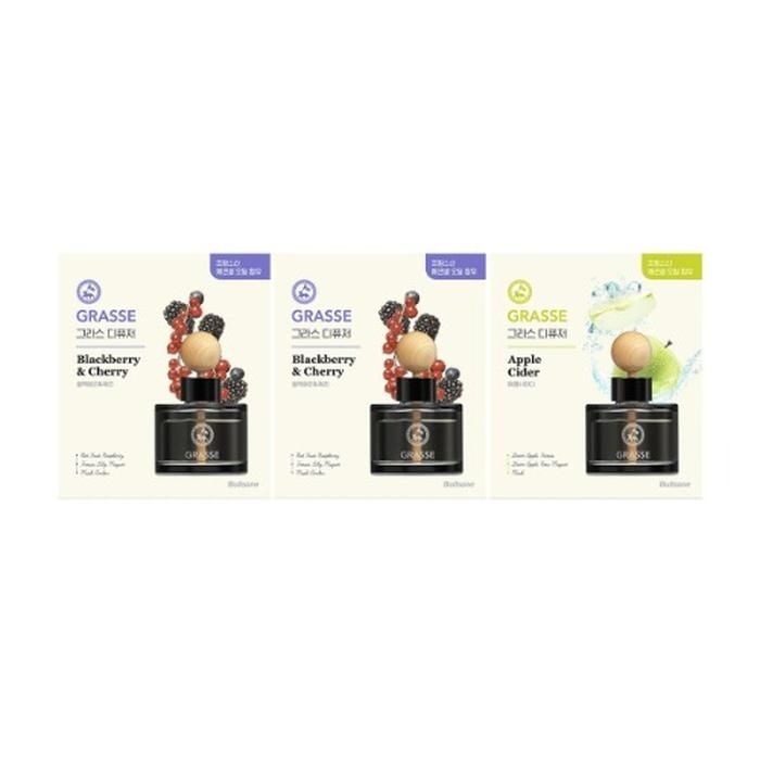 상세페이지참조 불스원 그라스 차량용 디퓨저 105ml - 블랙베리체리 2개 + 애플사이다 1개 자동차 실내 사무실 가정 향기