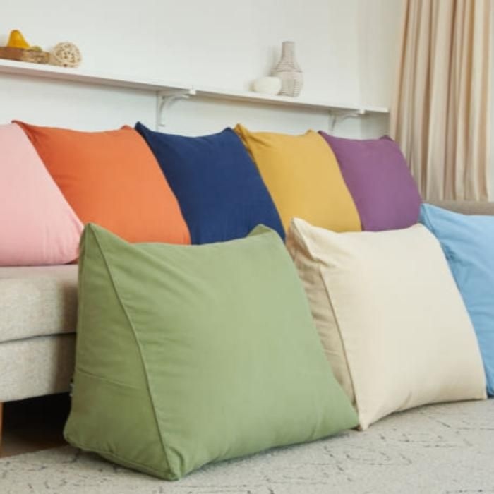 잠스쿨 등받이 쿠션 허리 베개 삼각 등쿠션 소형 블루