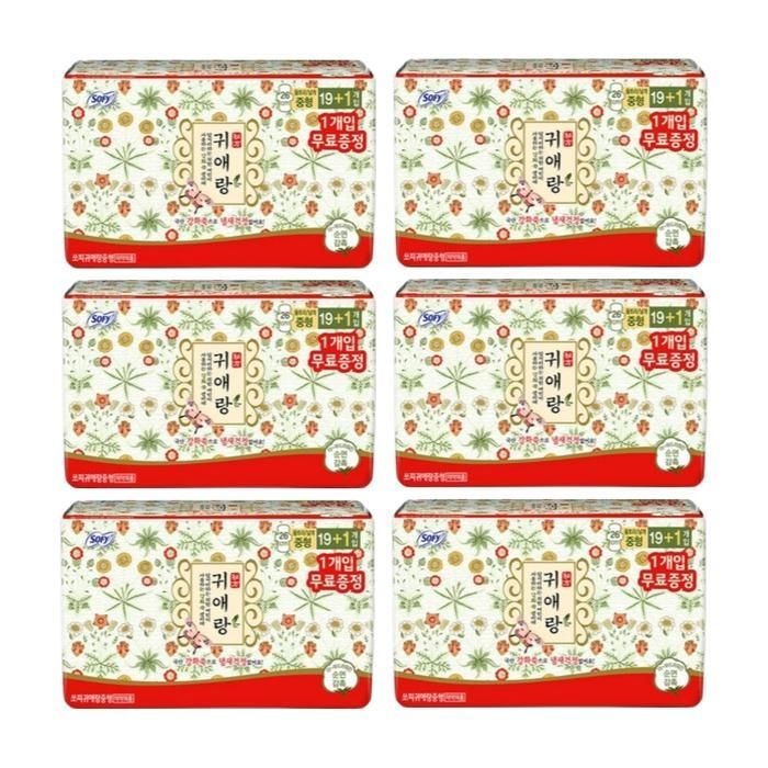 엘지유니참 쏘피 생리대 귀애랑 한방성분 안심날개 중형 20p X6팩