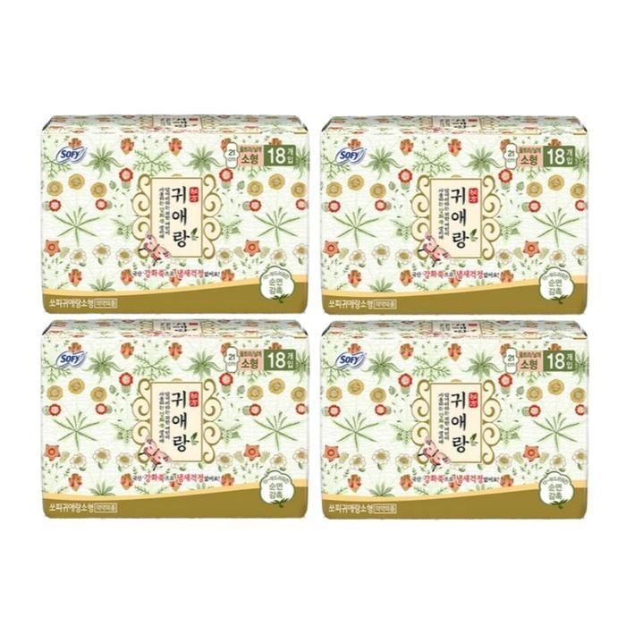 엘지유니참 쏘피 생리대 귀애랑 한방성분 안심날개 소형 18p X4팩