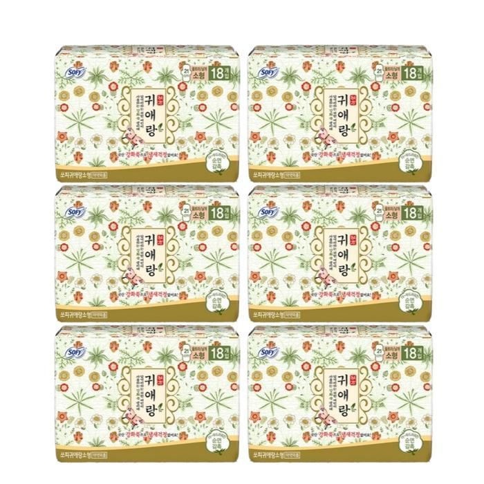 엘지유니참 쏘피 생리대 귀애랑 한방성분 안심날개 소형 18p X6팩