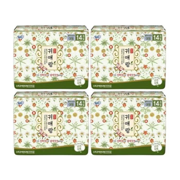 엘지유니참 쏘피 생리대 귀애랑 한방성분 안심날개 대형 14p X4팩