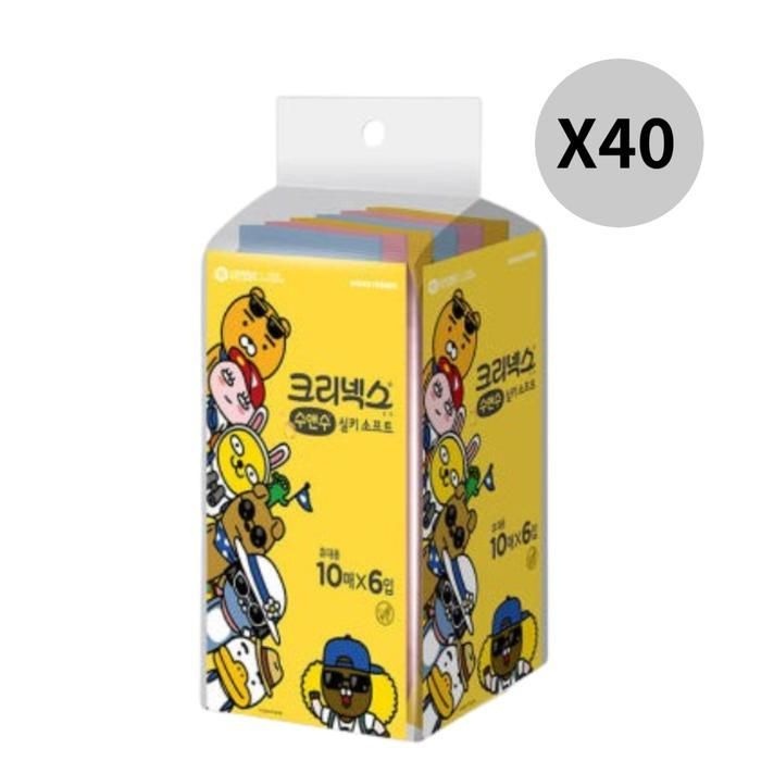 크리넥스 수앤수 카카오 휴대용 물티슈 10매 6입 40팩