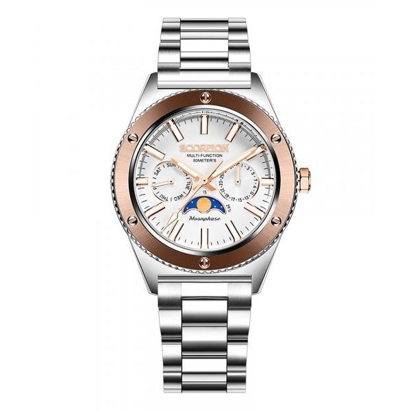 &lt;매장정품&gt; SCORPION 40mm 문페이즈 남성 메탈시계 SP3581M-WRG [가죽밴드구성] SP3581M-WRG 151363