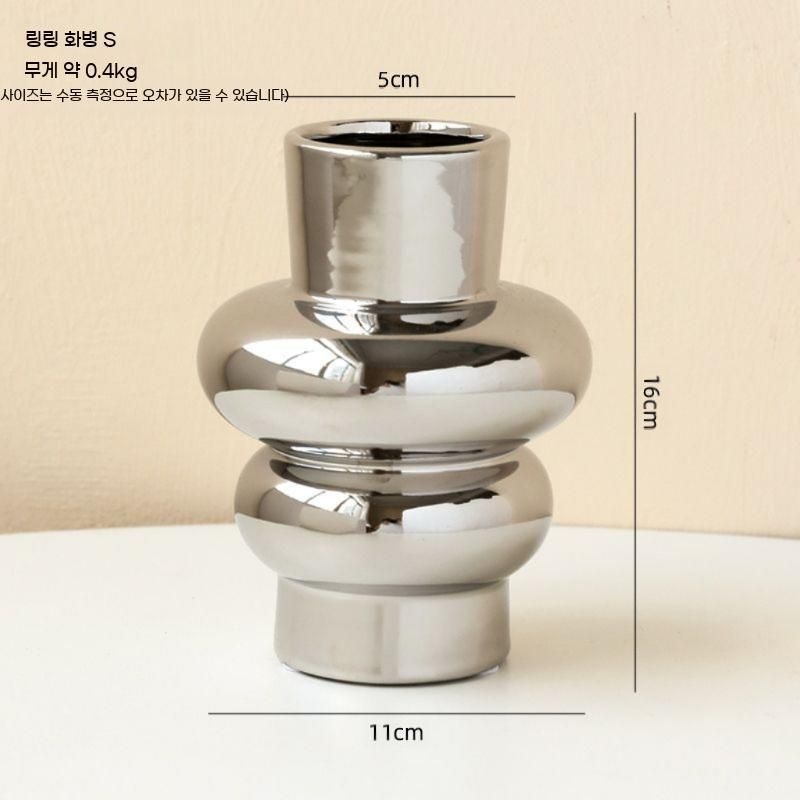 [해외] 꽃화병 인테리어 예쁜 꽃병 장식품 실버 화병 은색 스텐 미러 꽃꽂이