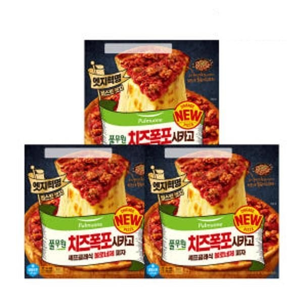 | 풀무원 | 치즈폭포시카고 셰프클래식볼로네제피자 390g 3판_P 밀키트 야식 캠핑요리 에어프라이어 크리스마스 홈