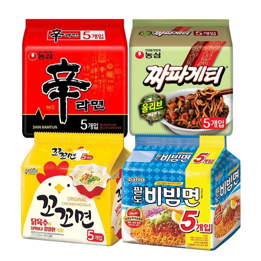 [롯데백화점] 롯데웰푸드 인기라면 4종 20개 세트 (꼬꼬면5봉+비빔면5봉+신라면5봉+짜파게티5봉)