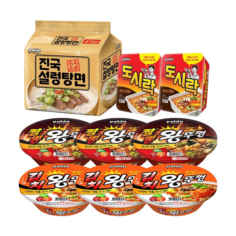 [롯데백화점]  팔도 진국 설렁탕면(100g x4봉)+도시락(2개)+김치왕뚜껑(3개)+짬뽕왕뚜껑(3개) LE1218523555