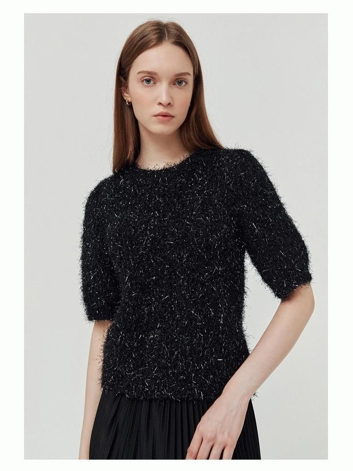 더아이잗 메탈사 하프 슬리브 풀오버 니트 IMAP1PO03SG