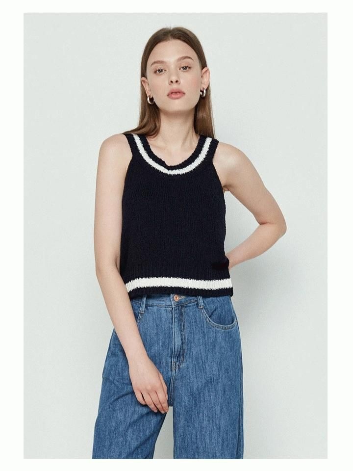 더아이잗 슬리브리스 크롭 풀오버 니트 IM7P1PO03SG