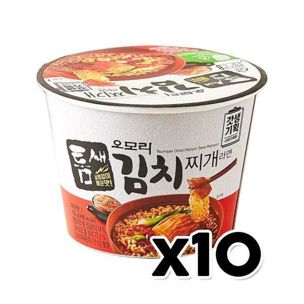 유어스 틈새 오모리 김치찌개라면 용기면 큰컵 150g x 10개