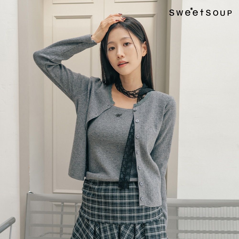 [(주)동광인터내셔날]스위트숲 임브로이더드 펀칭 레이스 카디건 세트(WB2TXF1)