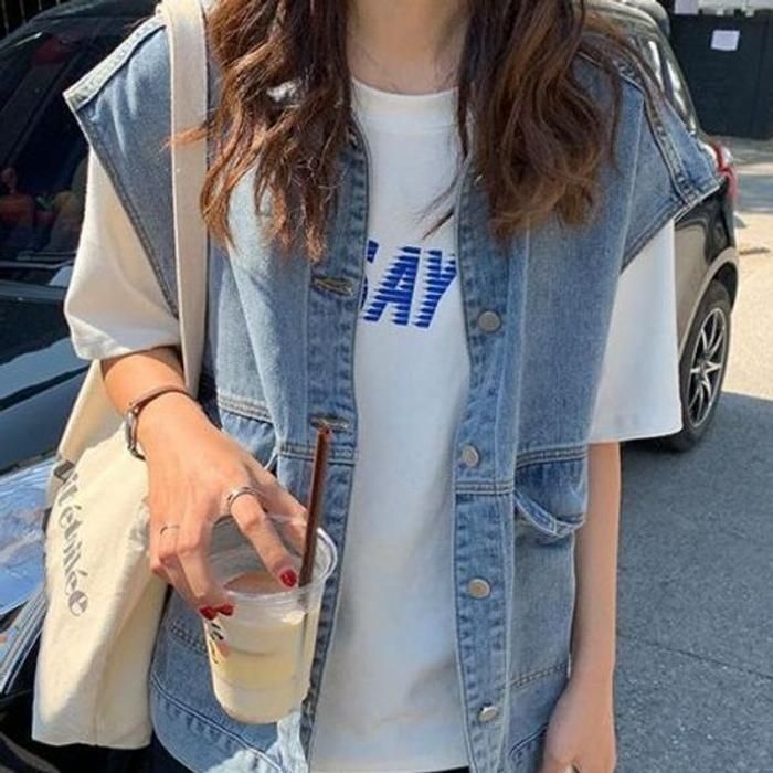 [SZZ201Z]데님 박스스타일 라운드넥 베스트 조끼 GD48