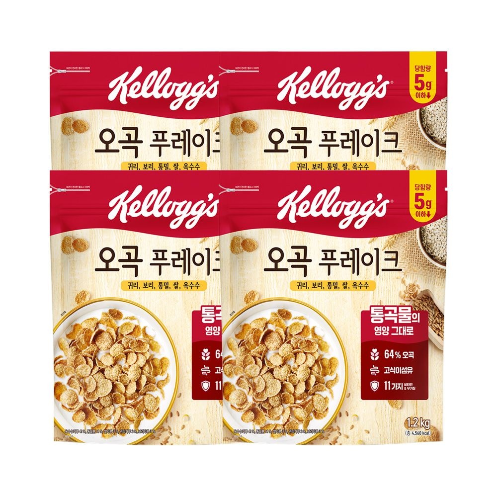 켈로그 오곡푸레이크 1200gx4봉 곡물 대용량 농심 씨리얼 시리얼