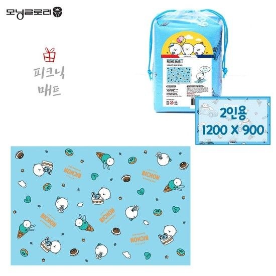 상품상세참조 폭신한 피크닉매트 봉주르비숑 (블루) 캐릭터 아동매트 유아매트 미니매트