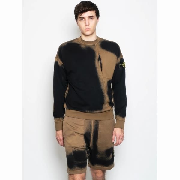 STONE ISLAND STONE ISLAND 627T2 Hand Sprayed Airbrush Treatment Light Mako Cotton Fleece Crewneck Sweatshirt (7815627T2 V0098) (에어브러쉬 이펙트 가먼트