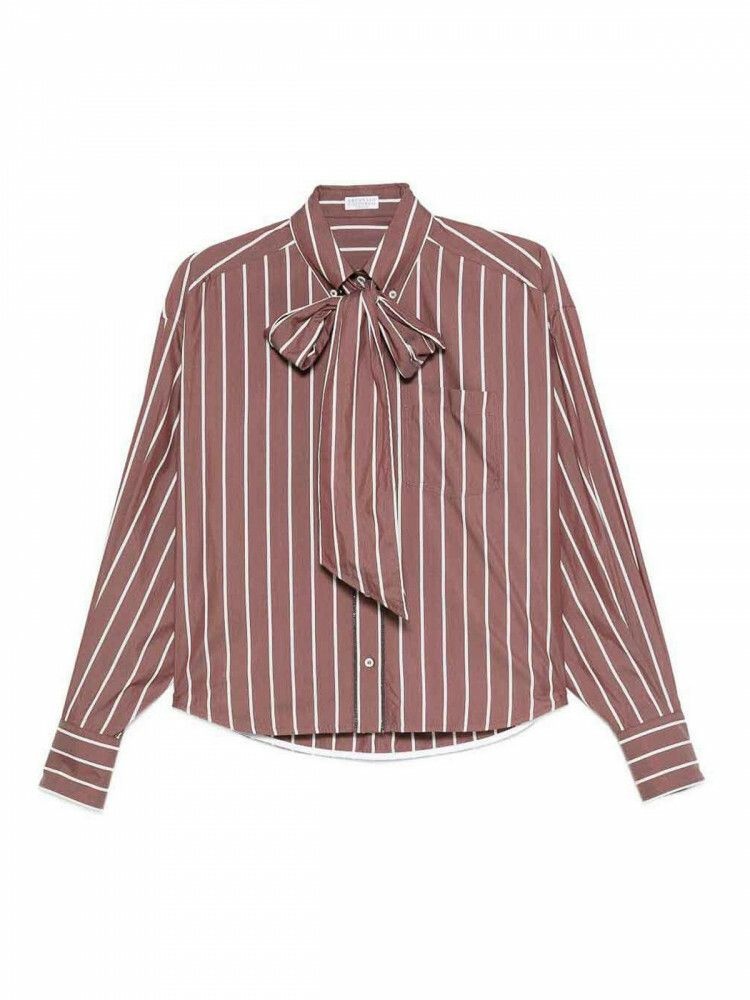 브루넬로 쿠치넬리 [관부가세포함] 라프리마 여성 셔츠 스트라이프 위드 보우 MP752ND726C029 Dark 레드 /8